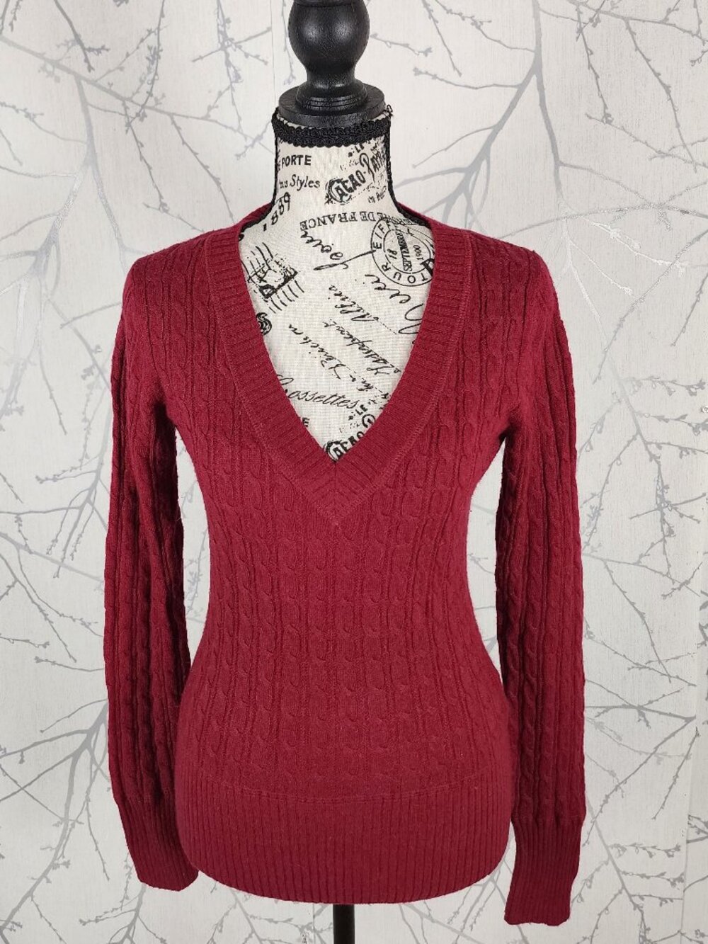 LOGG Lambswool Angora Blend Cable Knit V-Neck Sweater